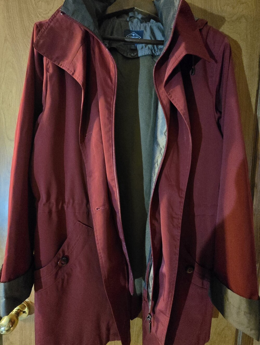 St. John’s Bay Womens Rain Coat Jacket Size 2X Hooded Full Zip Red Outdoors